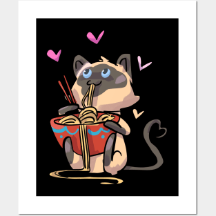 Siamese Cat Eating Noodles Posters and Art